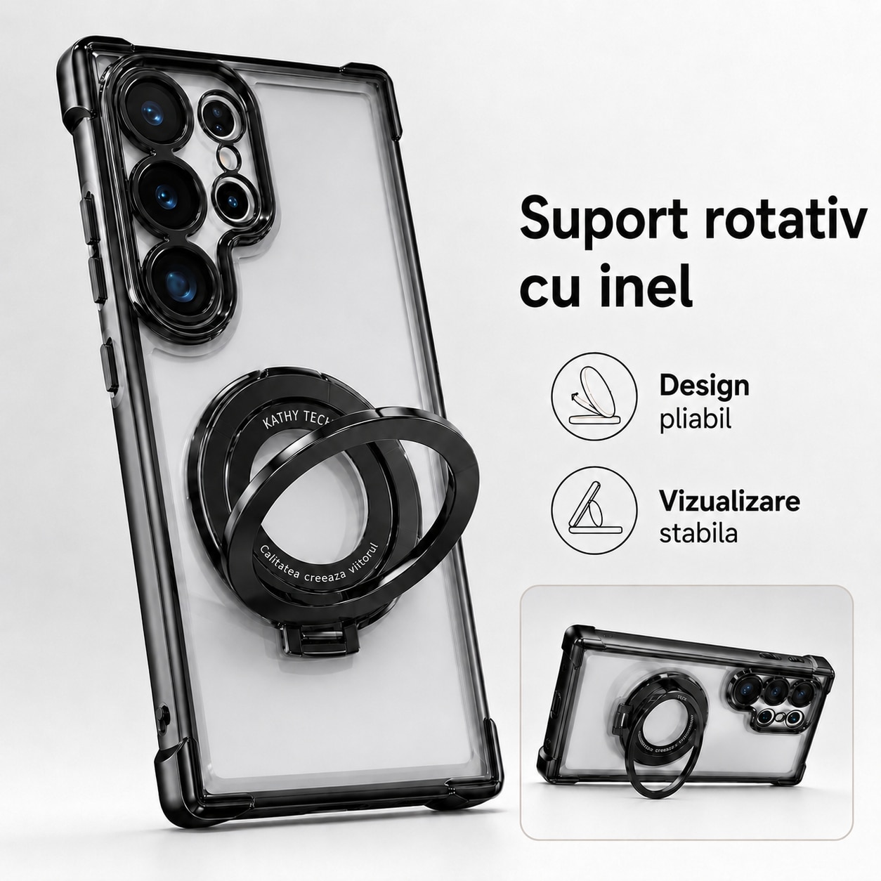 Husa telefon compatibila cu Samsung Galaxy S26 Ultra, Protectie Colturi, Ultra Protect, Anti-Shock Protection Hard, Technology Air Cushion, Crystal Clear-Negru carbon