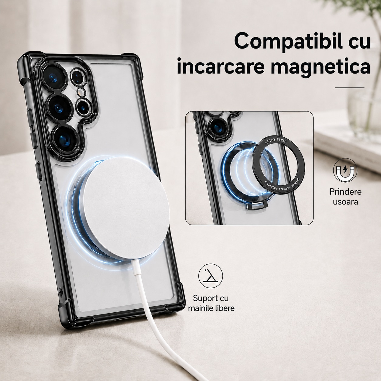 Husa telefon compatibila cu Samsung Galaxy S26 Ultra, Protectie Colturi, Ultra Protect, Anti-Shock Protection Hard, Technology Air Cushion, Crystal Clear-Negru carbon