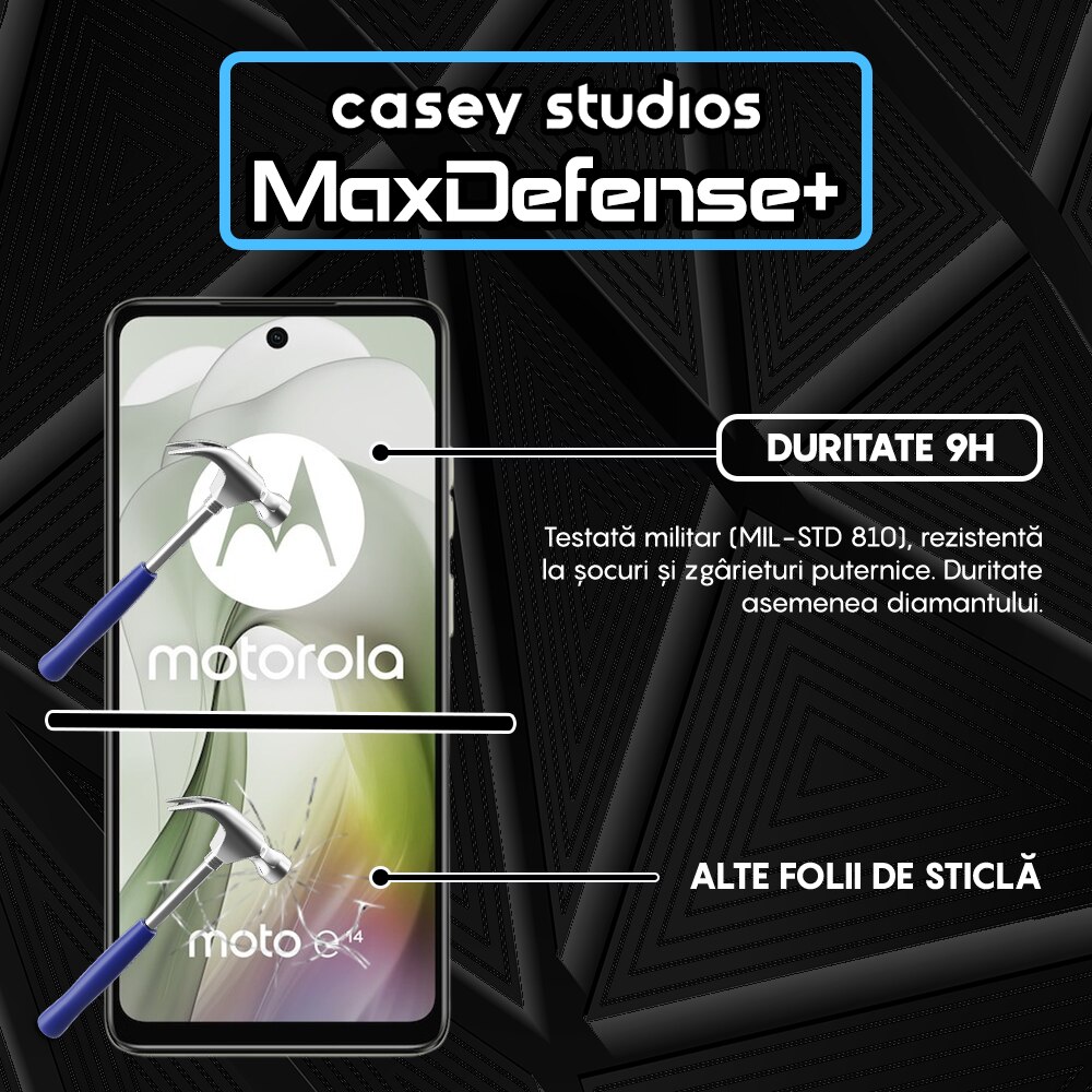 Folie Sticla CASEY STUDIOS™ compatibila cu Motorola Moto E14, Full Cover 3D, Full Glue, Duritate Militara, Ultra HD, Anti Zgarieturi, Anti Amprente, Anti Socuri, Margini Negre