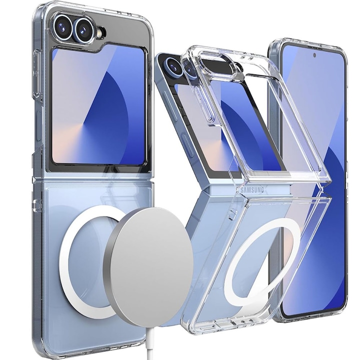 Husa telefon compatibila, GUIXUAN, Samsung Galaxy Z Flip 6, Policarbonat, MagSafe, Anti-zgarieturi, Transparent