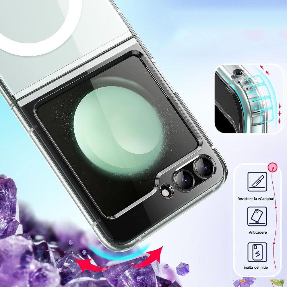 Husa telefon compatibila, GUIXUAN, Samsung Galaxy Z Flip 6, Policarbonat, MagSafe, Anti-zgarieturi, Transparent