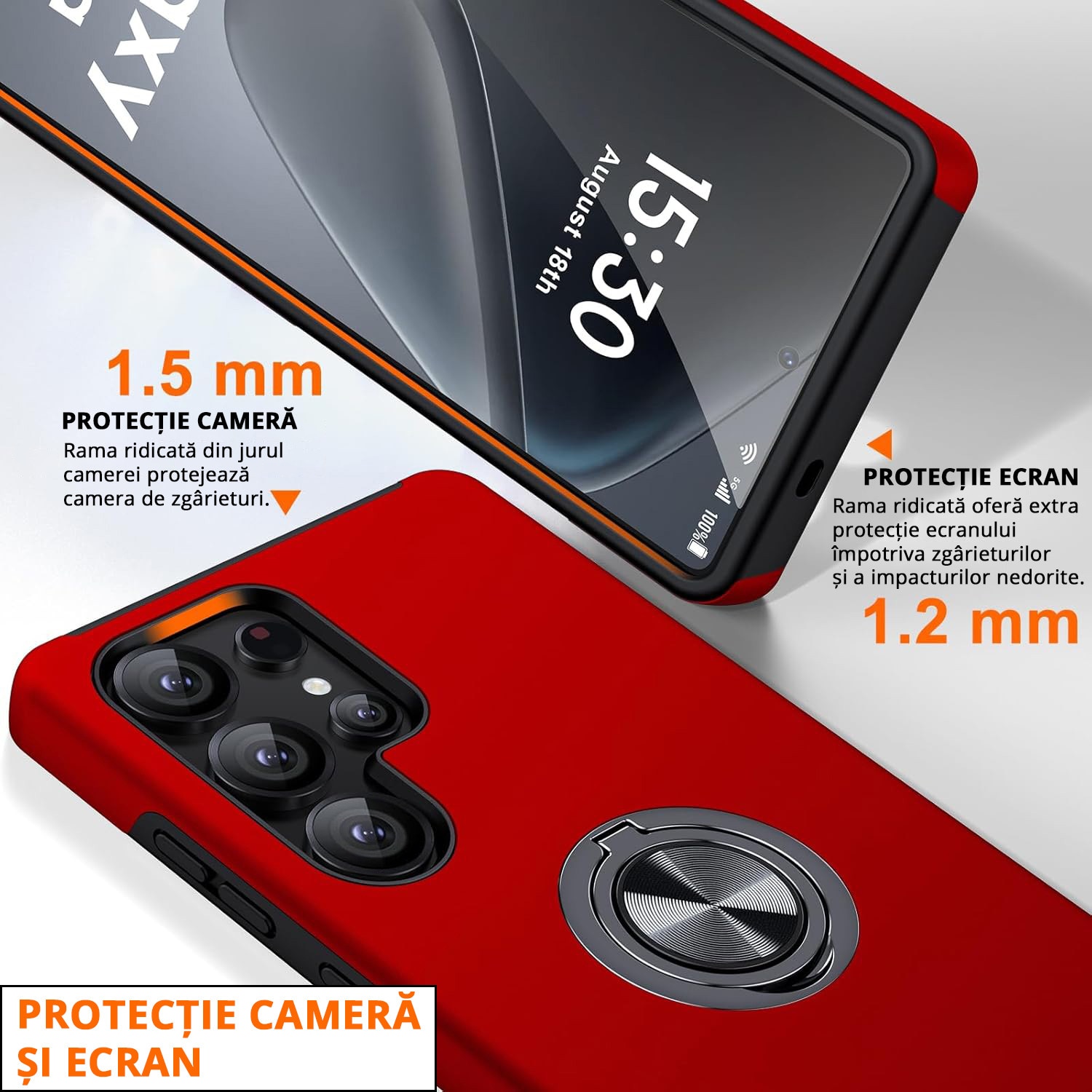 Husa MobileSmart pentru Samsung Galaxy S25 ULTRA, Inel Rotativ 360°, Protectie Militara Antisoc, Suport Auto Magnetic, Rosu