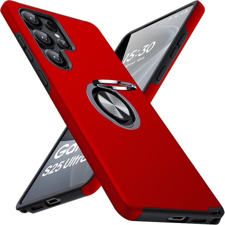 Husa MobileSmart pentru Samsung Galaxy S25 ULTRA, Inel Rotativ 360°, Protectie Militara Antisoc, Suport Auto Magnetic, Rosu