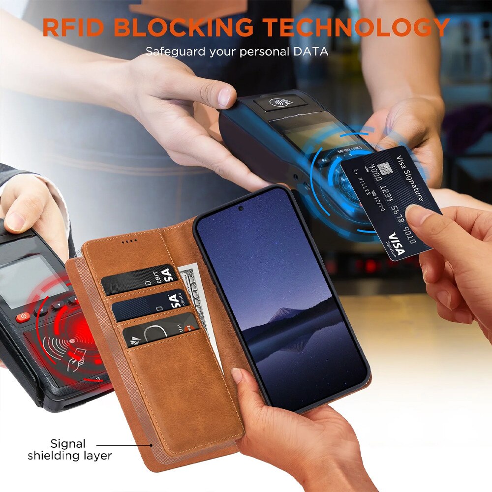 Husa PrestigeFlip din Piele pentru Samsung Galaxy A16, Suport Card, Magnetic Wallet, Blocare RFID, Protectie Completa, Tip Carte, cu Stand, Maro
