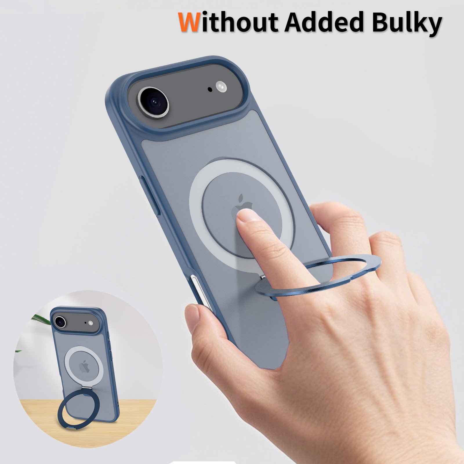 Husa de protectie pentru iPhone 17 Air, Omelivon, MagSafe, Suport pentru inel, Margini ridicate pentru protectia ecranului, Anti-Soc, TPU Moale + PC Dur, Spate Semitransparent, Albastru