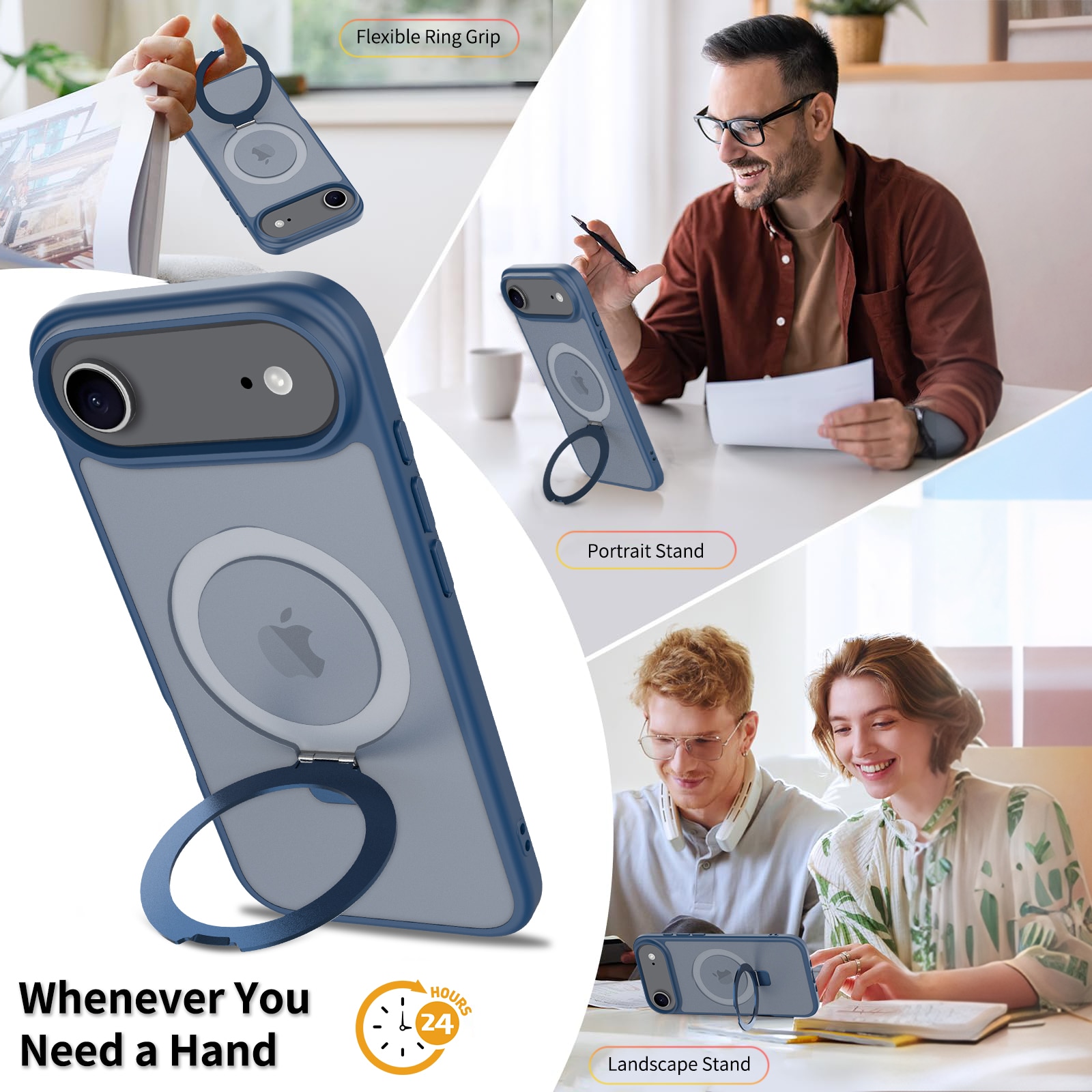 Husa de protectie pentru iPhone 17 Air, Omelivon, MagSafe, Suport pentru inel, Margini ridicate pentru protectia ecranului, Anti-Soc, TPU Moale + PC Dur, Spate Semitransparent, Albastru