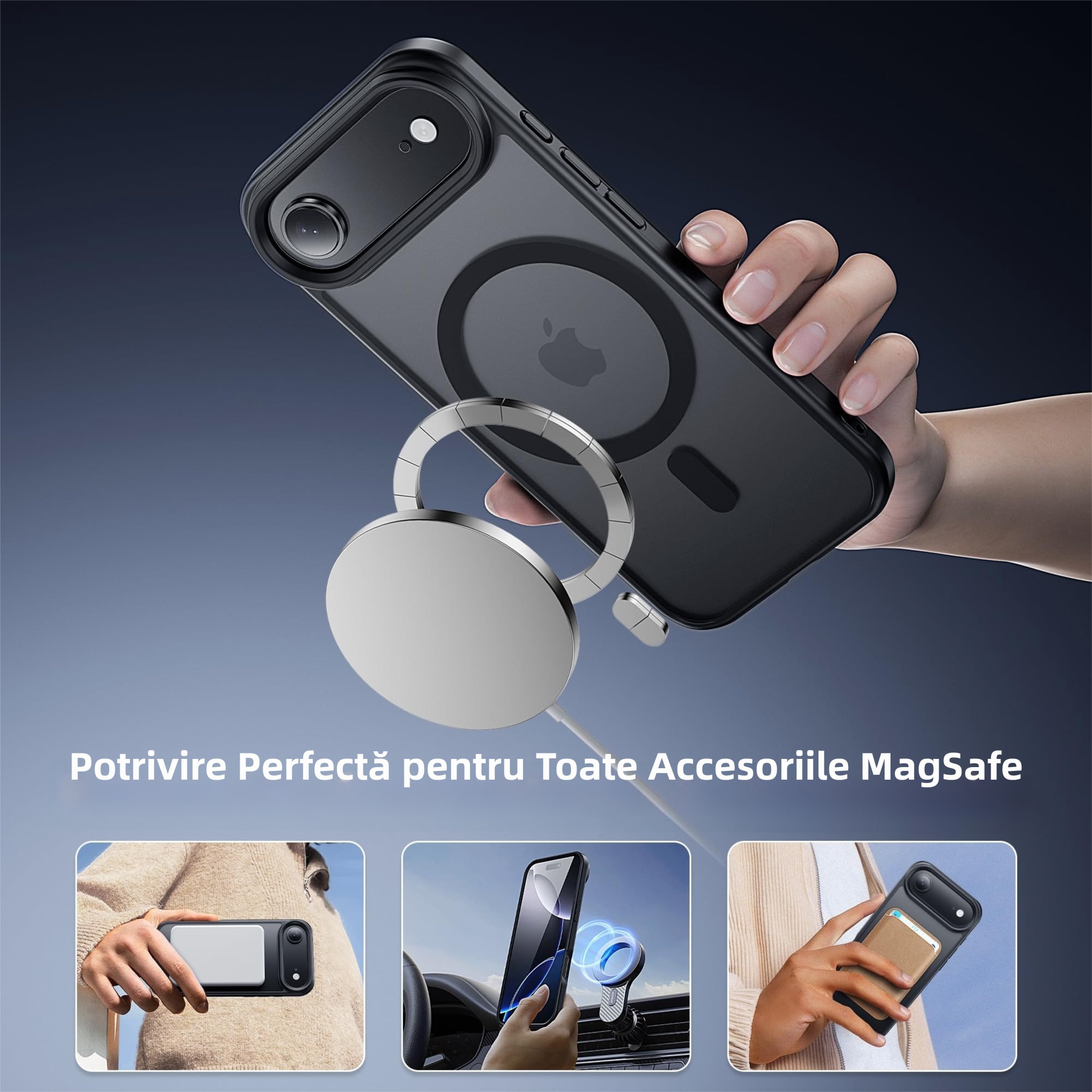 Husa pentru Telefon, MOGU, Husa Magnetic pentru iPhone 17 Air, Incarcare Wireless, Protectie Impotriva Caderilor, Margini Ridicate pentru Protectia Ecranului si a Camerelor, PC+TPU, Mat Negru