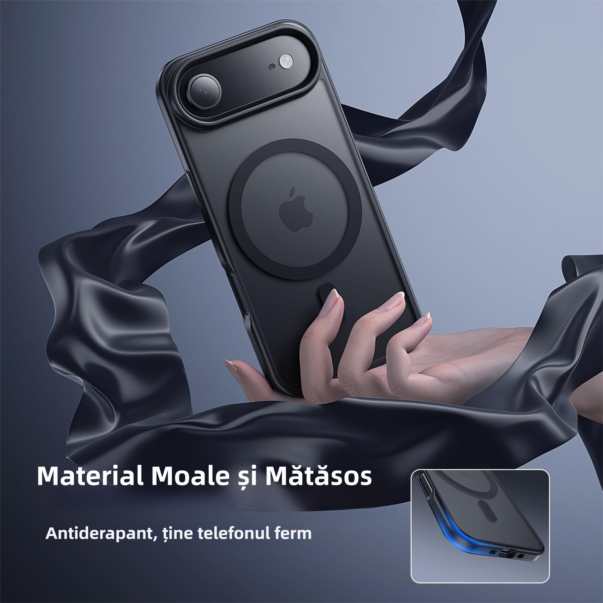 Husa pentru Telefon, MOGU, Husa Magnetic pentru iPhone 17 Air, Incarcare Wireless, Protectie Impotriva Caderilor, Margini Ridicate pentru Protectia Ecranului si a Camerelor, PC+TPU, Mat Negru