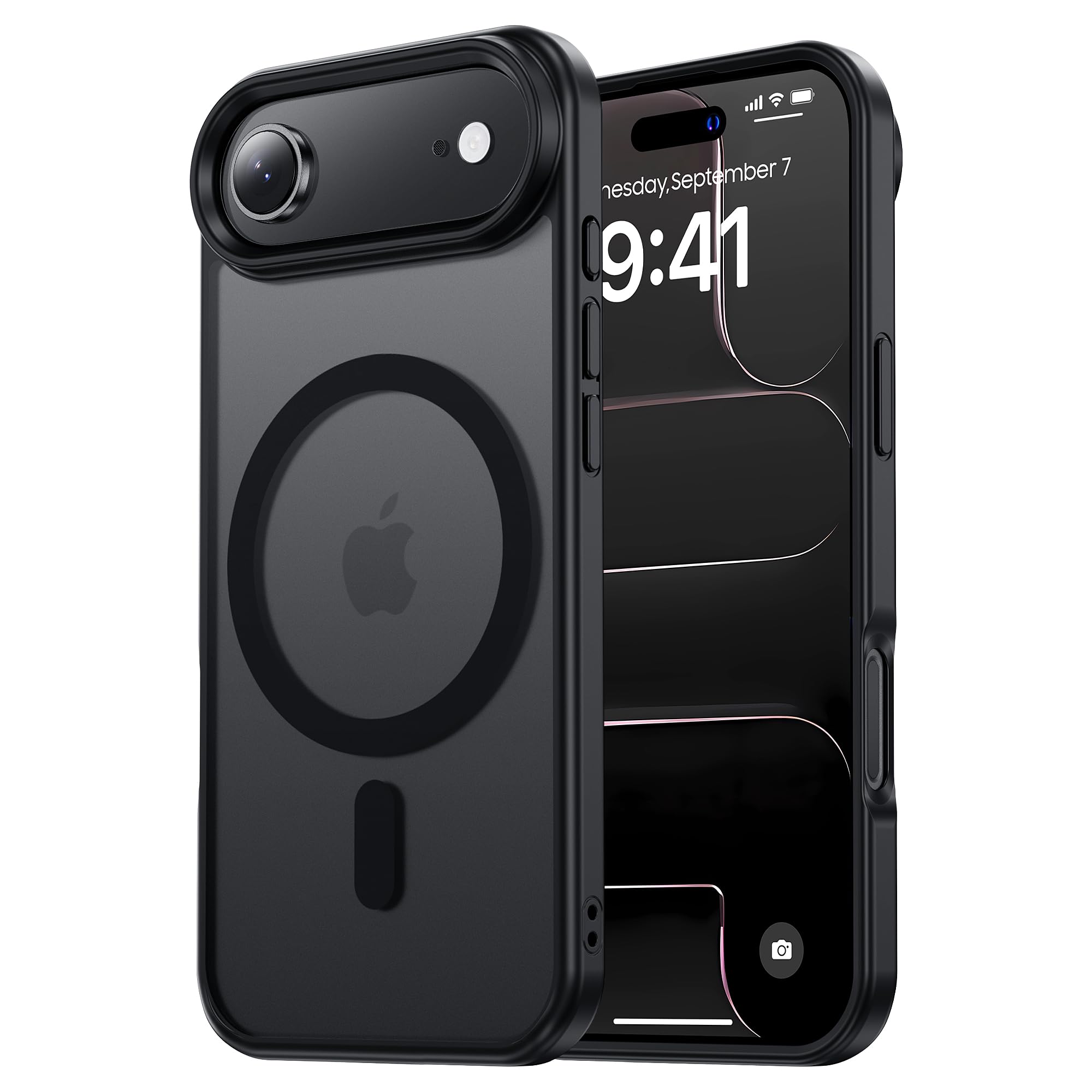 Husa pentru Telefon, MOGU, Husa Magnetic pentru iPhone 17 Air, Incarcare Wireless, Protectie Impotriva Caderilor, Margini Ridicate pentru Protectia Ecranului si a Camerelor, PC+TPU, Mat Negru