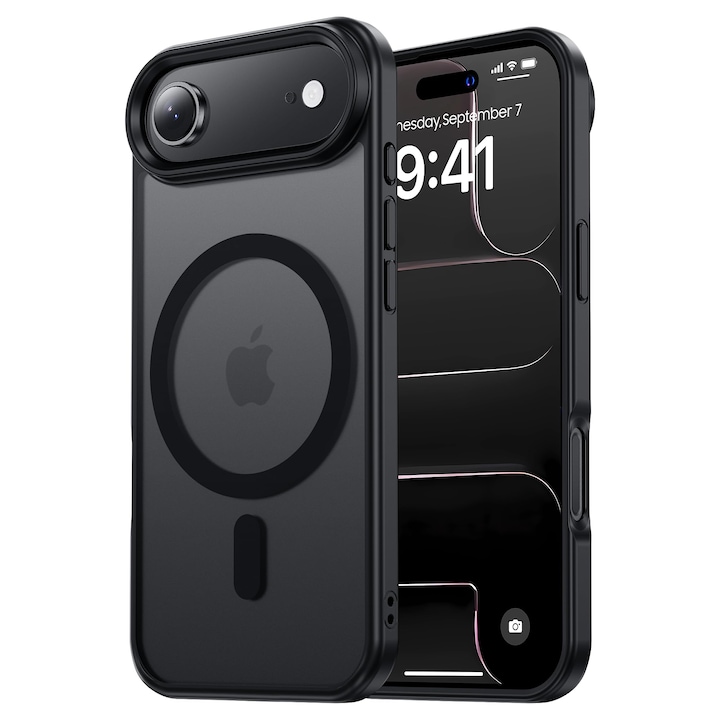 Husa pentru Telefon, MOGU, Husa Magnetic pentru iPhone 17 Air, Incarcare Wireless, Protectie Impotriva Caderilor, Margini Ridicate pentru Protectia Ecranului si a Camerelor, PC+TPU, Mat Negru