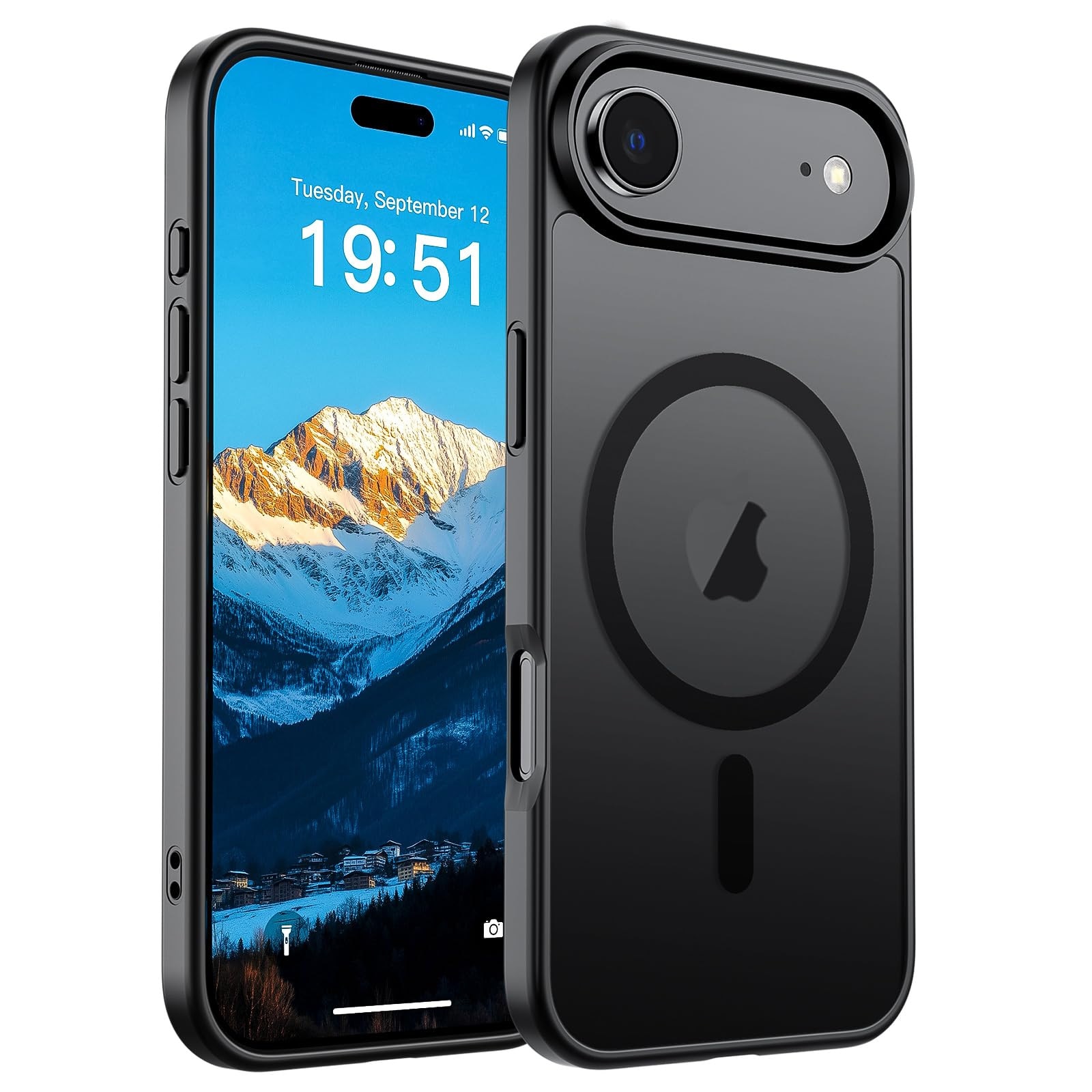 Husa pentru Telefon, MOGU, Husa Magnetic pentru iPhone 17 Air, Incarcare Wireless, Protectie Impotriva Caderilor, Margini Ridicate pentru Protectia Ecranului si a Camerelor, PC+TPU, Mat Negru