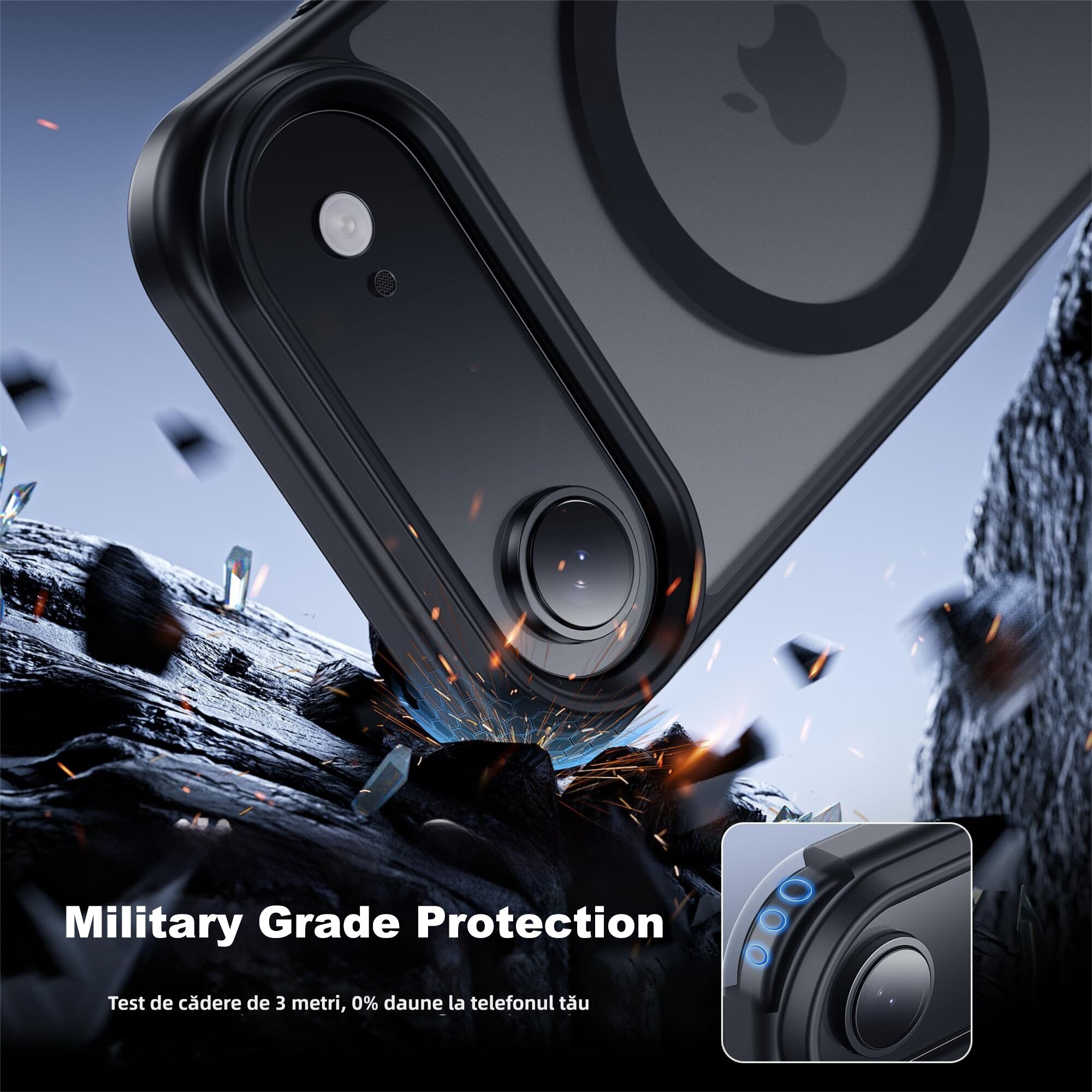 Husa pentru Telefon, MOGU, Husa Magnetic pentru iPhone 17 Air, Incarcare Wireless, Protectie Impotriva Caderilor, Margini Ridicate pentru Protectia Ecranului si a Camerelor, PC+TPU, Mat Negru