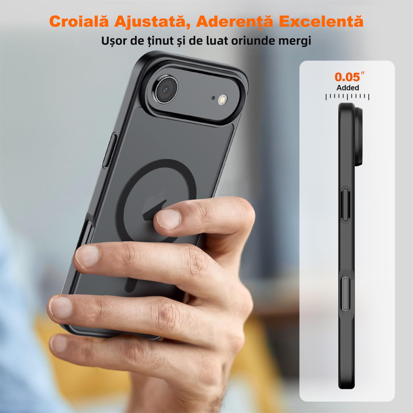 Husa pentru Telefon, MOGU, Husa Magnetic pentru iPhone 17 Air, Incarcare Wireless, Protectie Impotriva Caderilor, Margini Ridicate pentru Protectia Ecranului si a Camerelor, PC+TPU, Mat Negru