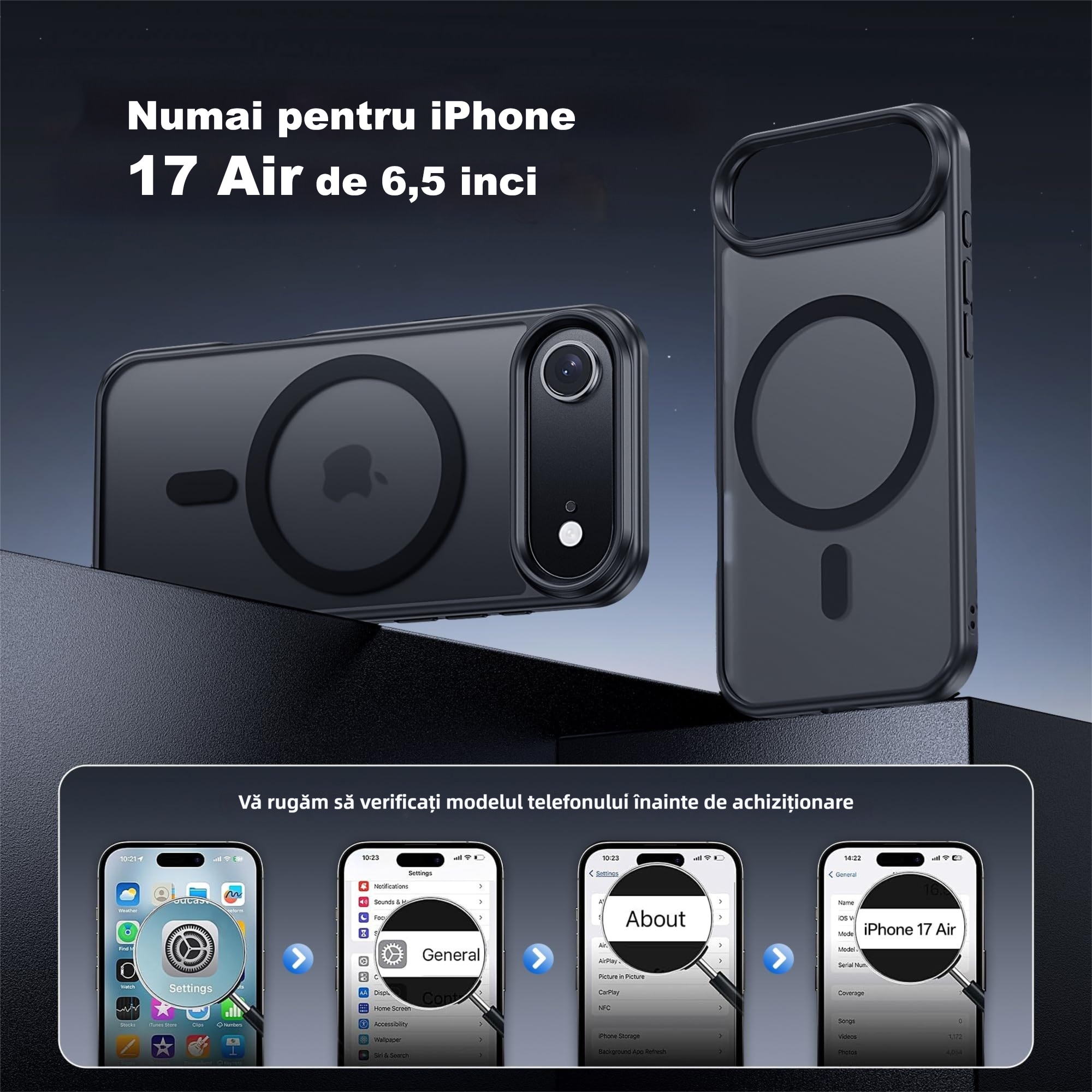 Husa pentru Telefon, MOGU, Husa Magnetic pentru iPhone 17 Air, Incarcare Wireless, Protectie Impotriva Caderilor, Margini Ridicate pentru Protectia Ecranului si a Camerelor, PC+TPU, Mat Negru