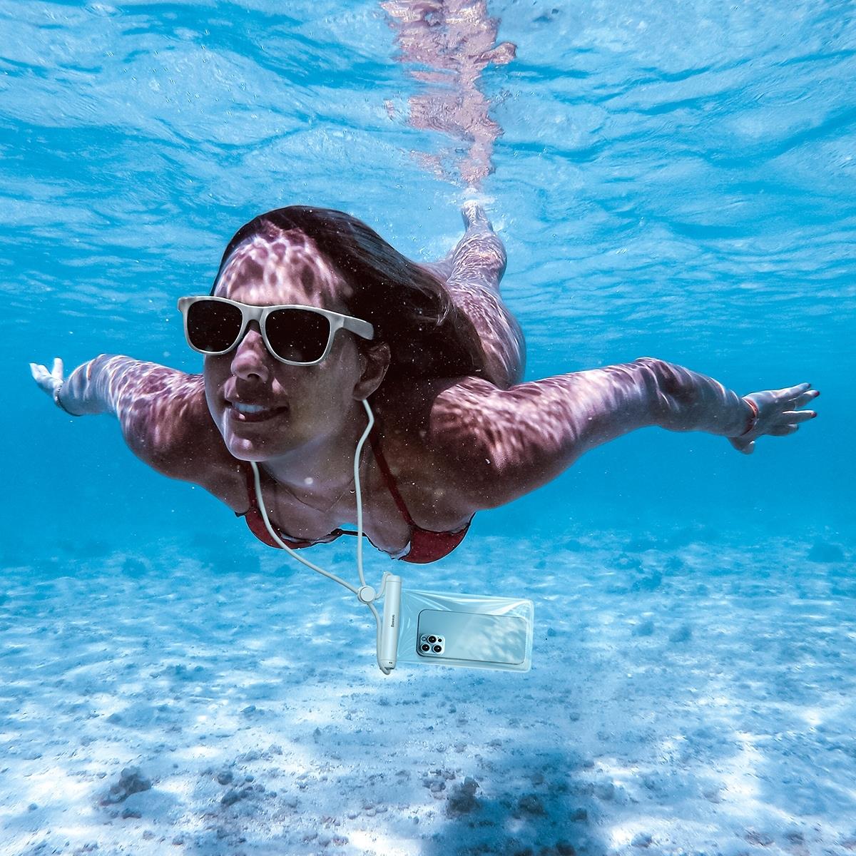 Husa waterproof universala Baseus Cylinder Slide, IPX8, Alb