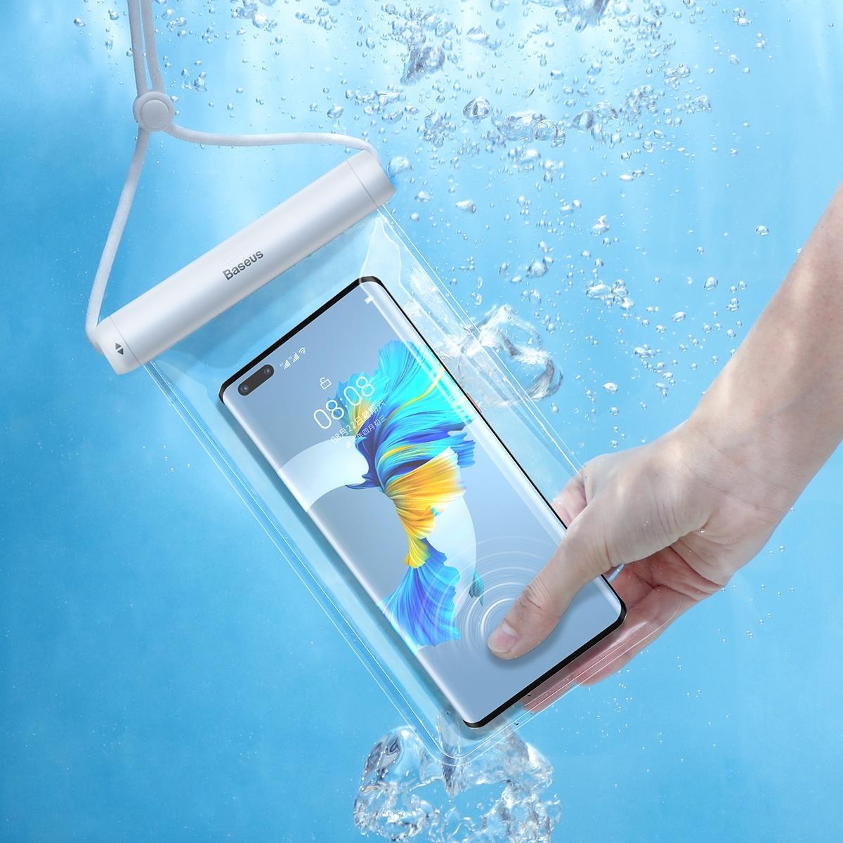 Husa waterproof universala Baseus Cylinder Slide, IPX8, Alb