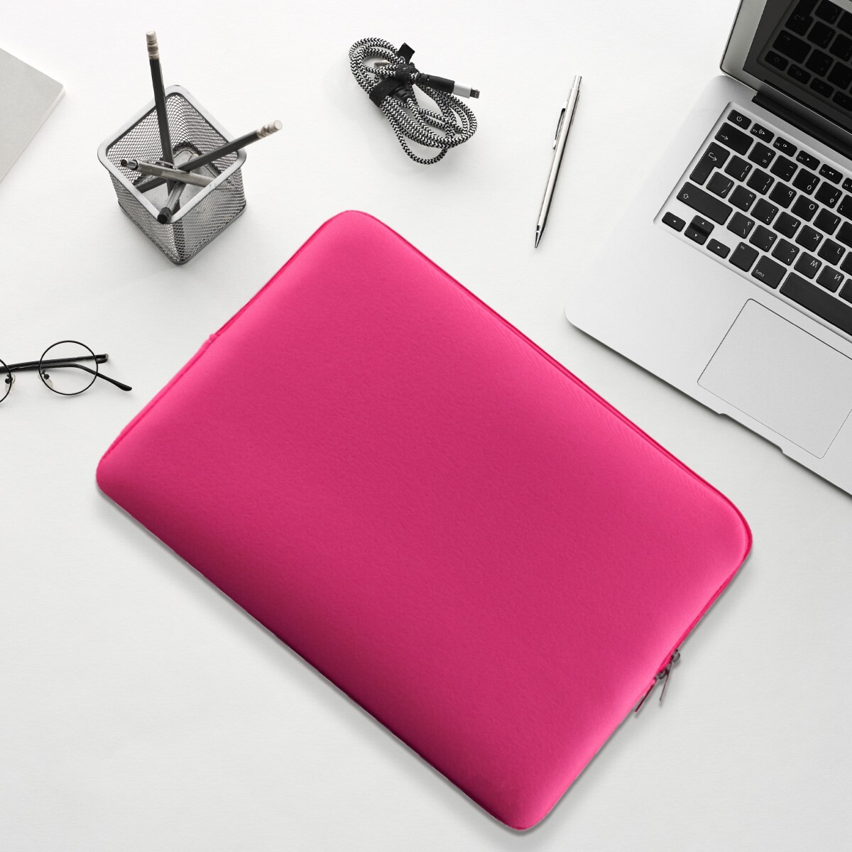 Geanta laptop Zeaicos, pentru MacBook, roz fluorescent, 11-12 inch