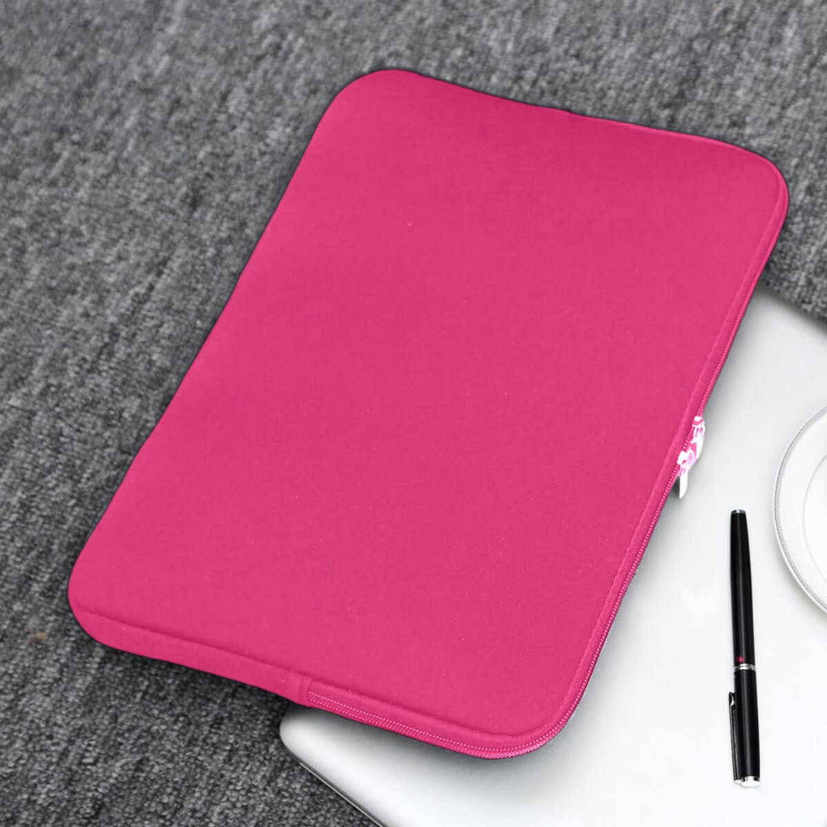 Geanta laptop Zeaicos, pentru MacBook, roz fluorescent, 11-12 inch