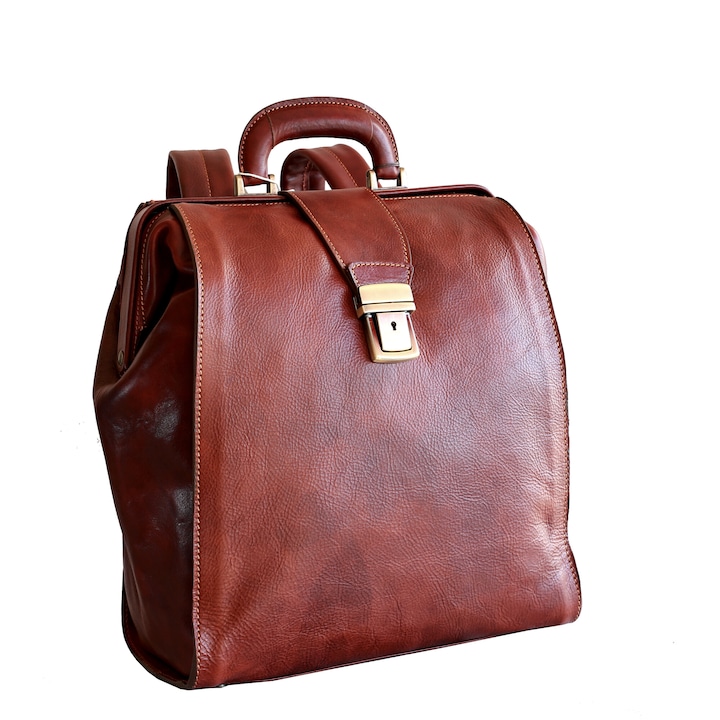 Rucsac portlaptop din piele naturala vachetta, coniac, LR118A