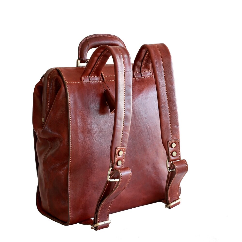 Rucsac portlaptop din piele naturala vachetta, coniac, LR118A