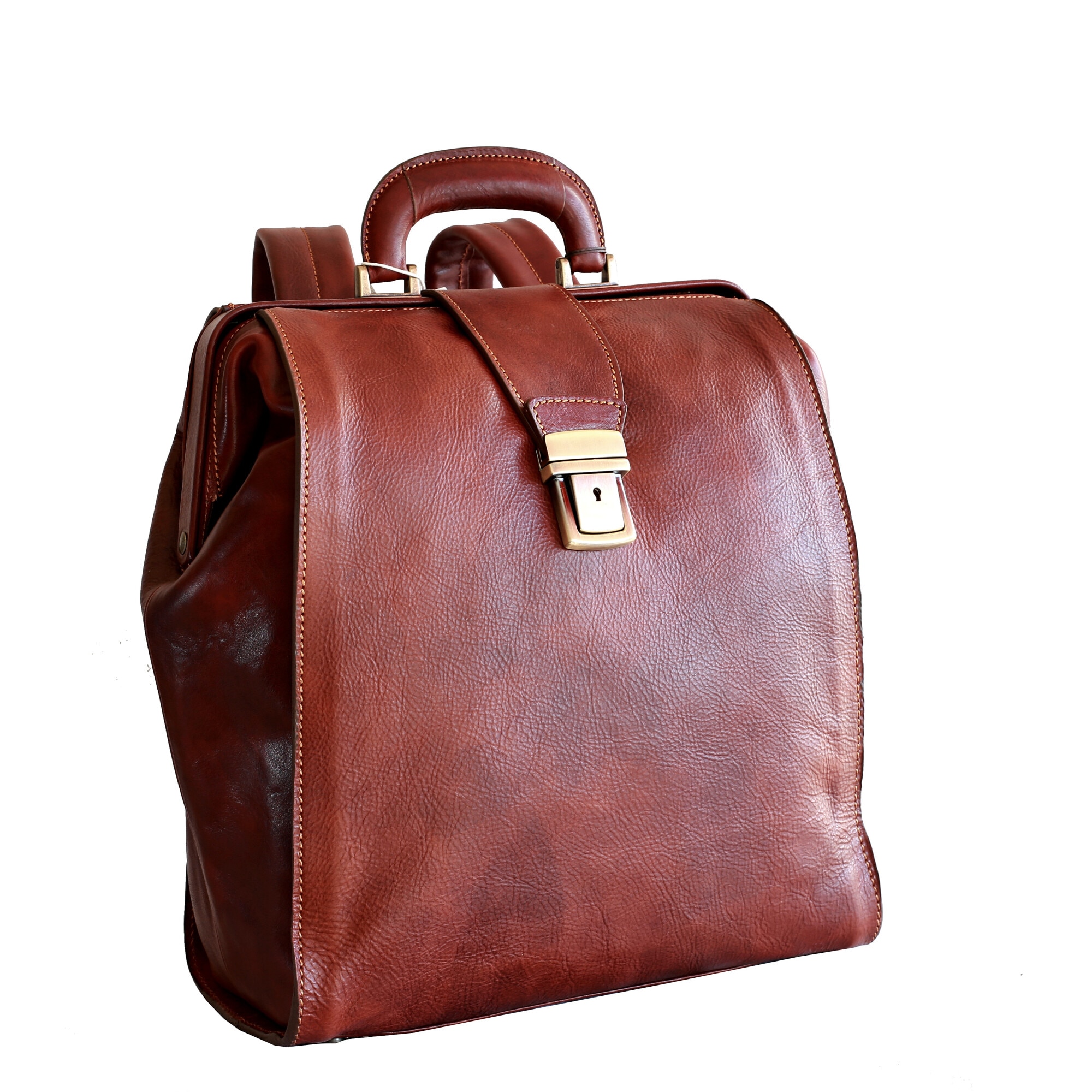 Rucsac portlaptop din piele naturala vachetta, coniac, LR118A
