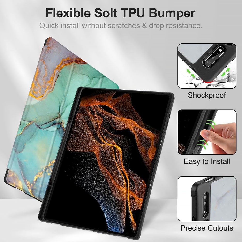 Husa tableta din piele pentru Samsung Galaxy Tab A9, Protectie Completa, Marble design, Verde