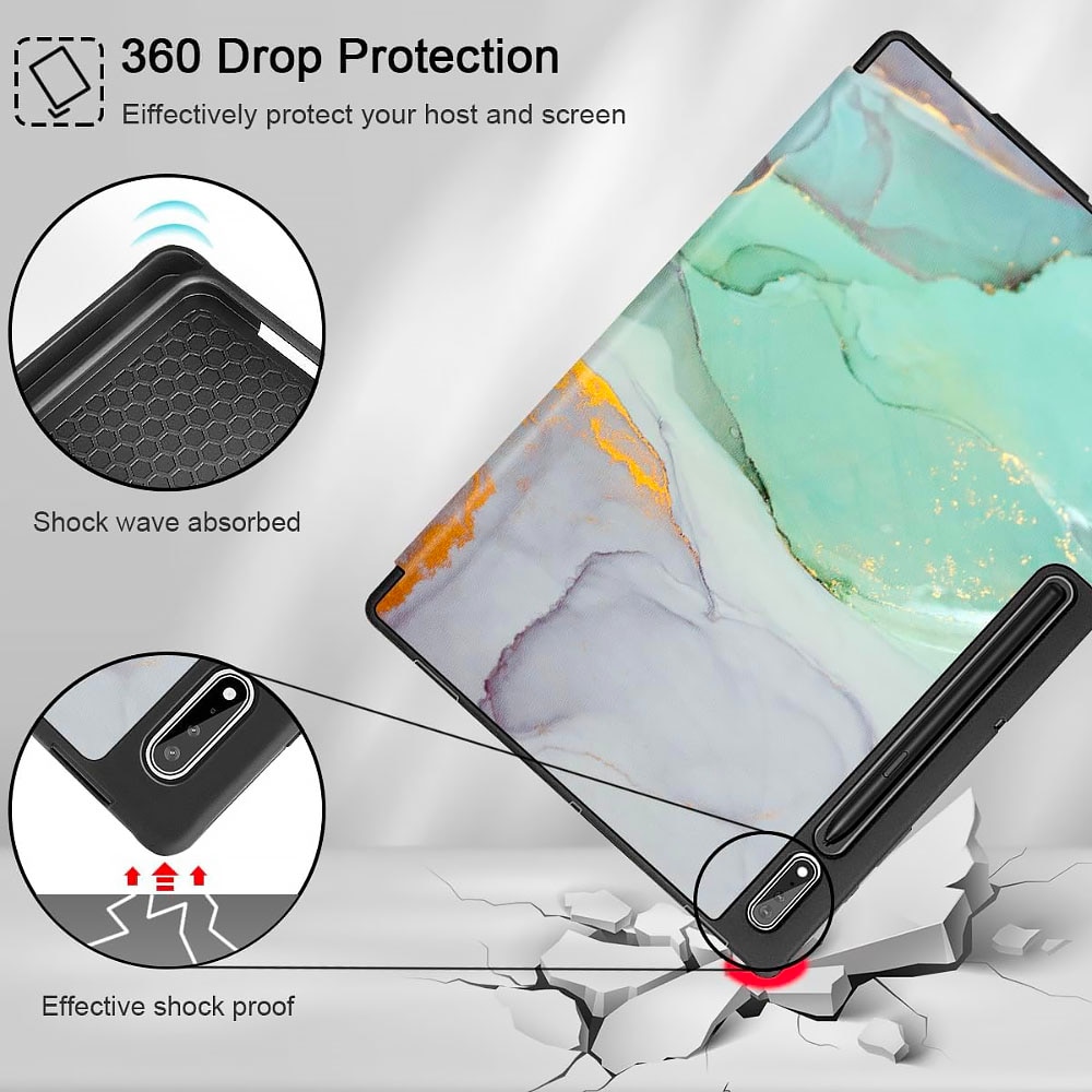 Husa tableta din piele pentru Samsung Galaxy Tab A9, Protectie Completa, Marble design, Verde