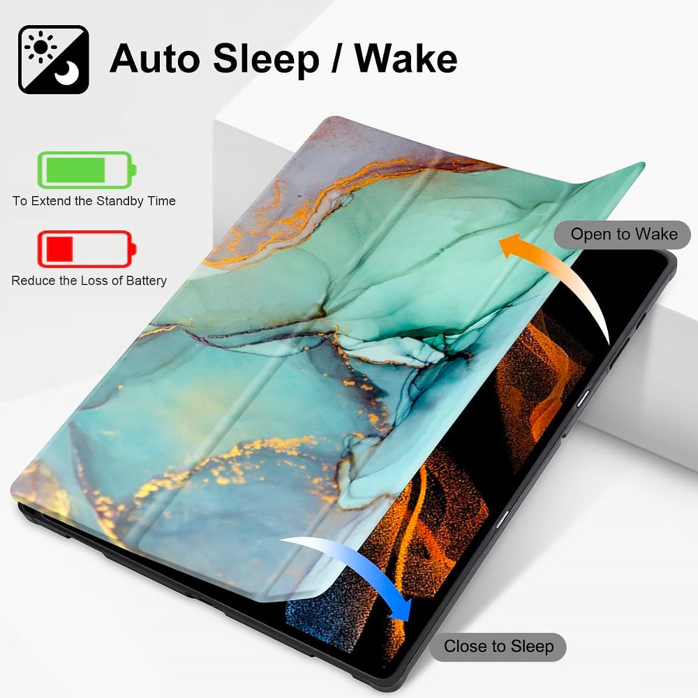 Husa tableta din piele pentru Samsung Galaxy Tab A9, Protectie Completa, Marble design, Verde