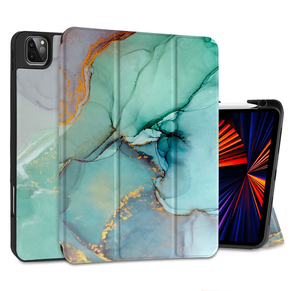Husa tableta din piele pentru Samsung Galaxy Tab A9, Protectie Completa, Marble design, Verde