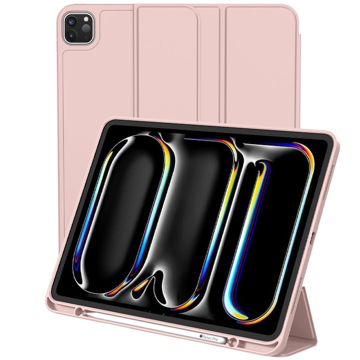 Husa tip Carte cu Suport Pix pentru Apple iPad Pro 11" (2024), Protectie completa, Pliabila, Roz