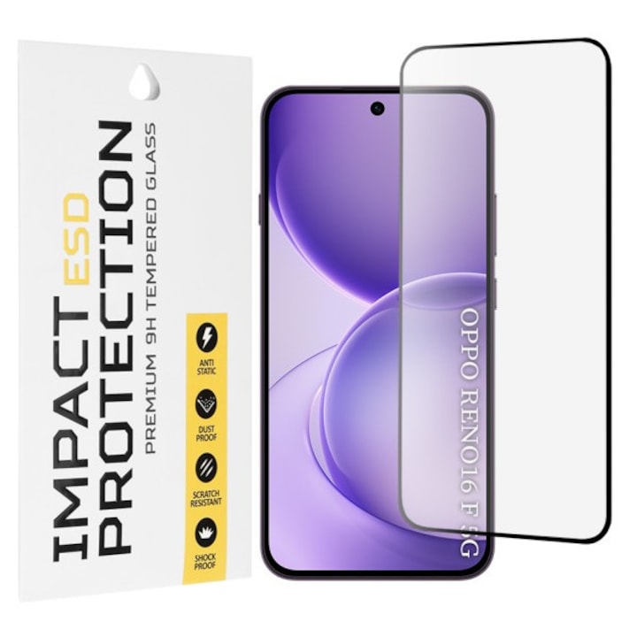 Folie Sticla Securizata Upzz® ESD Compatibila Cu Oppo Reno 16 FS, AntiStatic, Full Cover, Full Glue