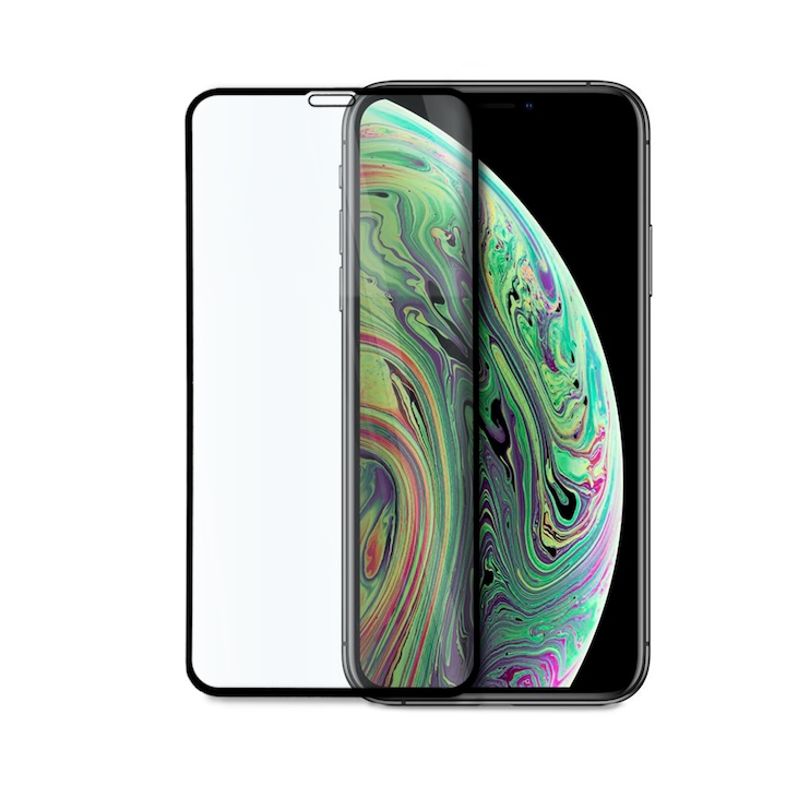 Folie de protectie Tempered Glass, Compatibila iPhone XS, Sticla securizata, Negru/Transparent