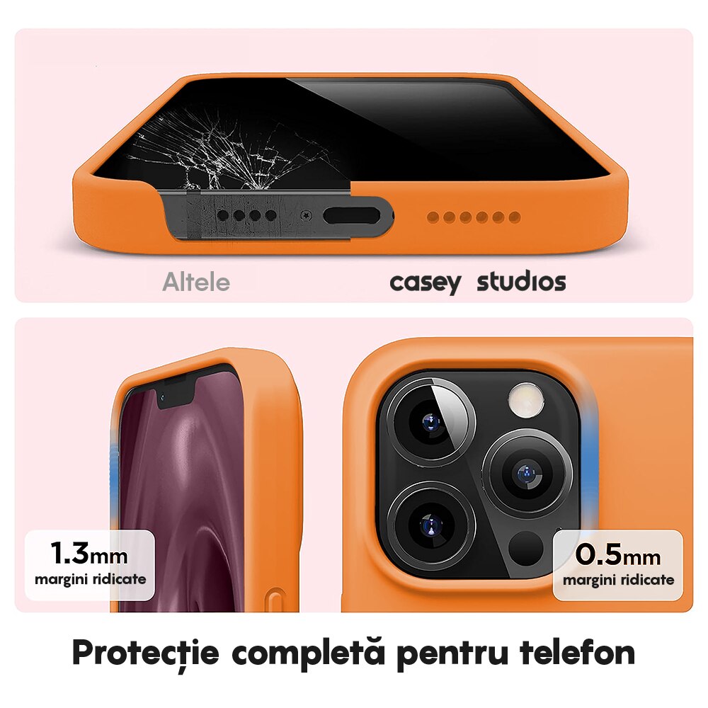 Husa CASEY STUDIOS™ compatibila cu iPhone 13 Pro Max, Soft Silicone Premium, Microfibra in Interior, Nectarine, de Protectie, Ultra Slim, pentru Incarcare Wireless, Margini Ridicate de Protectia Ecranului si a Camerelor