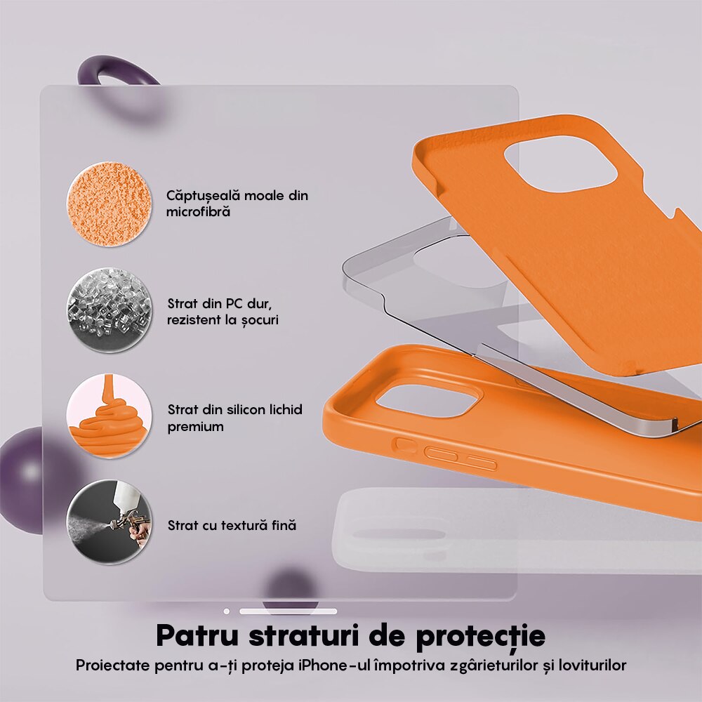 Husa CASEY STUDIOS™ compatibila cu iPhone 13 Pro Max, Soft Silicone Premium, Microfibra in Interior, Nectarine, de Protectie, Ultra Slim, pentru Incarcare Wireless, Margini Ridicate de Protectia Ecranului si a Camerelor