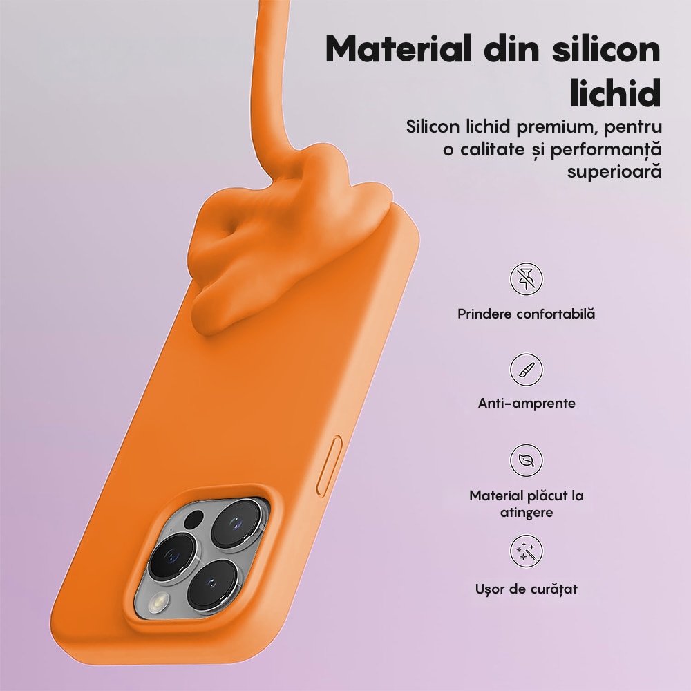 Husa CASEY STUDIOS™ compatibila cu iPhone 13 Pro Max, Soft Silicone Premium, Microfibra in Interior, Nectarine, de Protectie, Ultra Slim, pentru Incarcare Wireless, Margini Ridicate de Protectia Ecranului si a Camerelor
