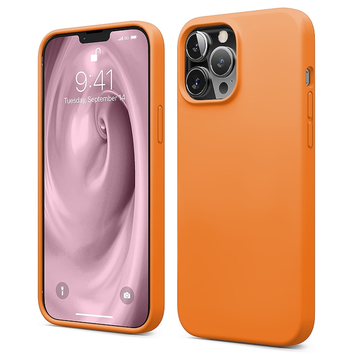 Husa CASEY STUDIOS™ compatibila cu iPhone 13 Pro Max, Soft Silicone Premium, Microfibra in Interior, Nectarine, de Protectie, Ultra Slim, pentru Incarcare Wireless, Margini Ridicate de Protectia Ecranului si a Camerelor