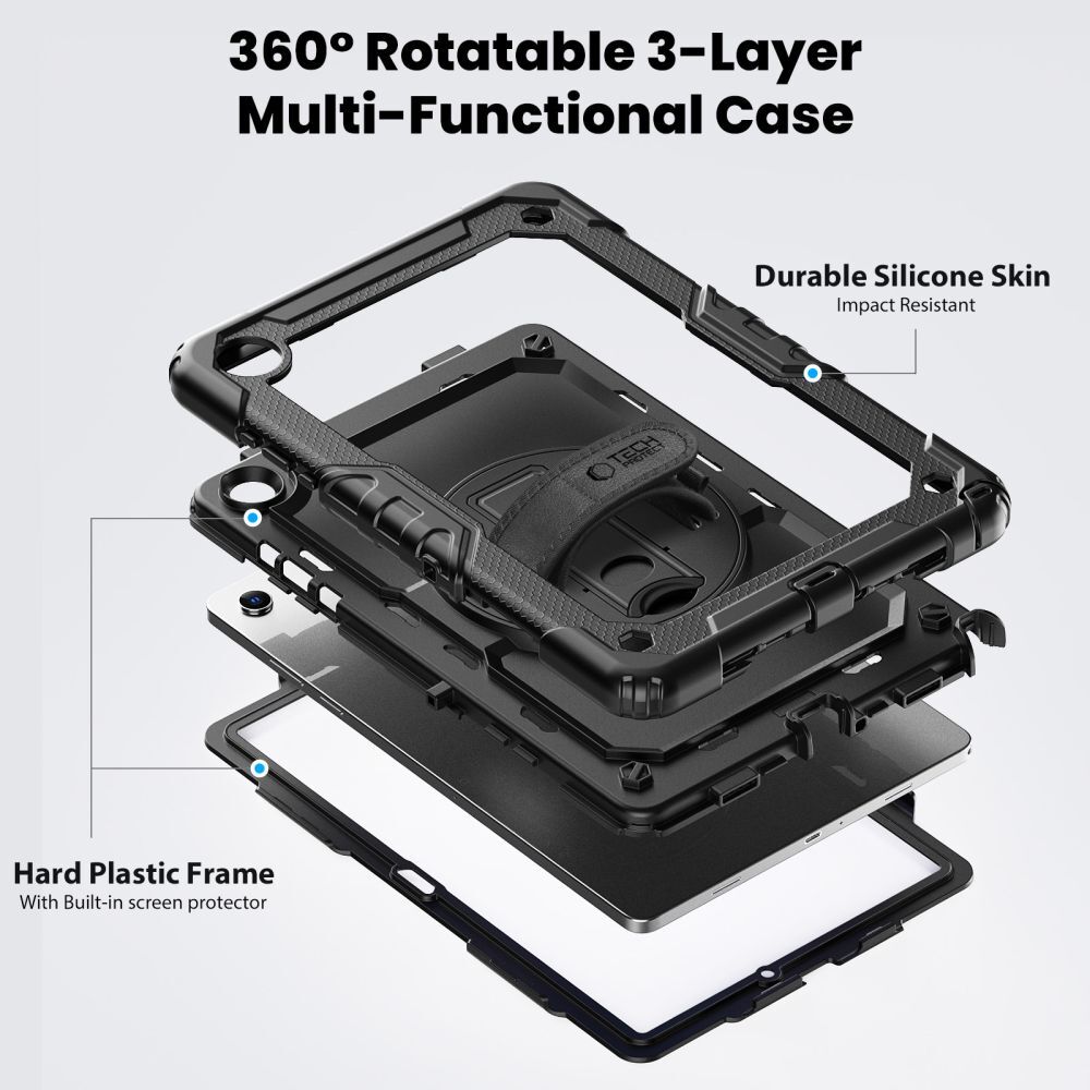 Tablete compatibile cu Samsung Galaxy Tab A11+ Plus 11 inch (SM-X310, SM-X315, SM-X236) - SOLID360 rezistent la șocuri, cu suport, negru