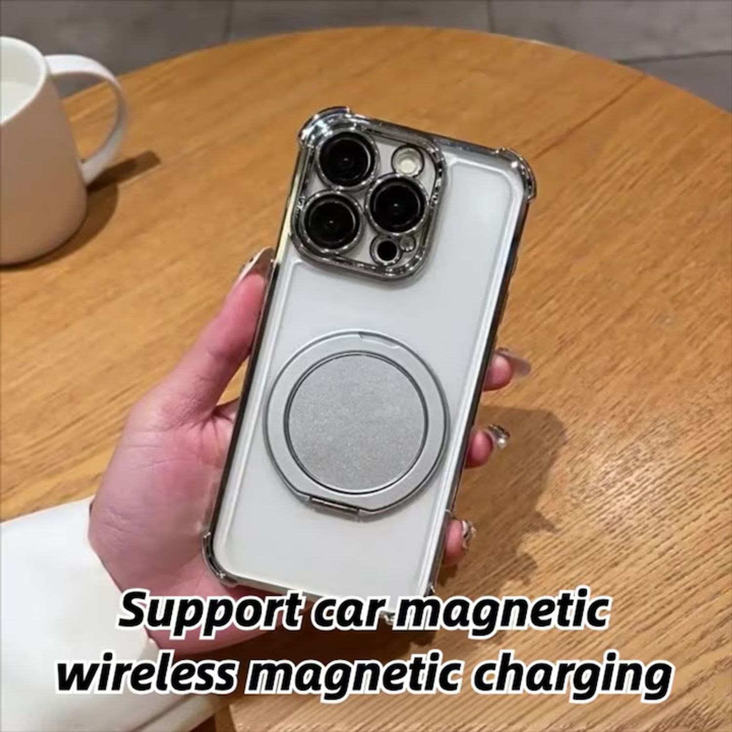 Husa pentru Xiaomi Redmi Note 15 Pro Plus 5G, Magnetic MagSafe, Suport Rotativ Magnetic 360, Protectie Colturi, Ultra Protect, Anti-Shock Protection, transparent/argint