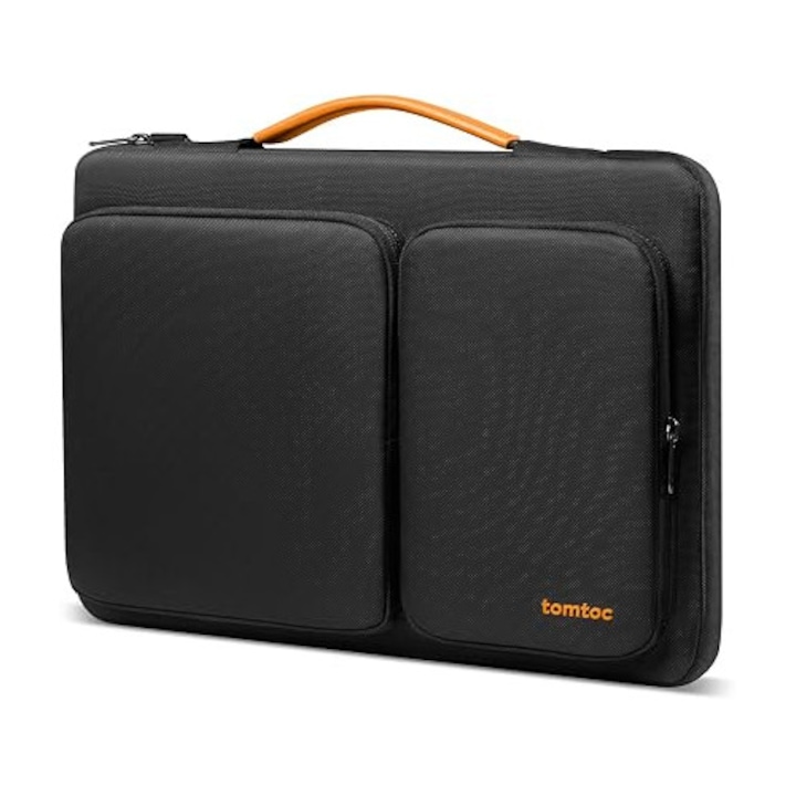 tomtoc Husa pentru laptop de 14–15 inchi cu protectie 360°, compatibila cu Lenovo ThinkPad 14", Dell, HP, Chromebook si MacBook Pro 15" (USB-C Touch Bar, modelele A1990 si A1707), cu maner si buzunar pentru accesorii, neagra