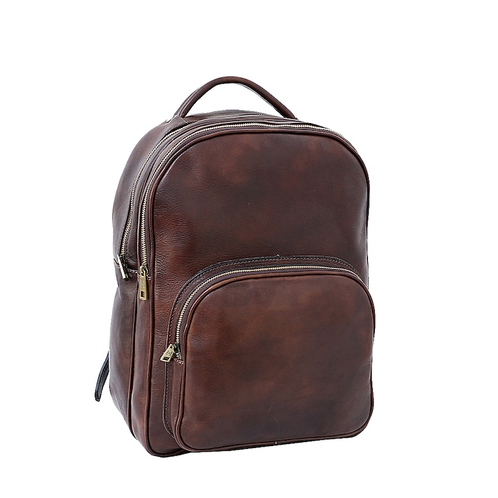 Rucsac laptop din piele naturala, util land, maro, LR104B