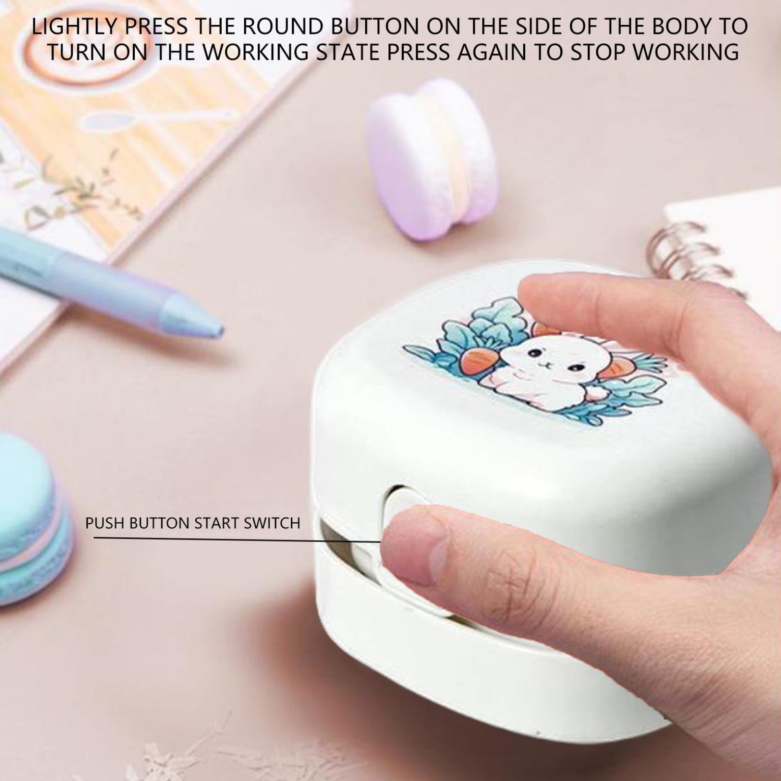 Aspirator de birou mini, alb, 6x6x4cm, fara fir, portabil, cu incarcare USB