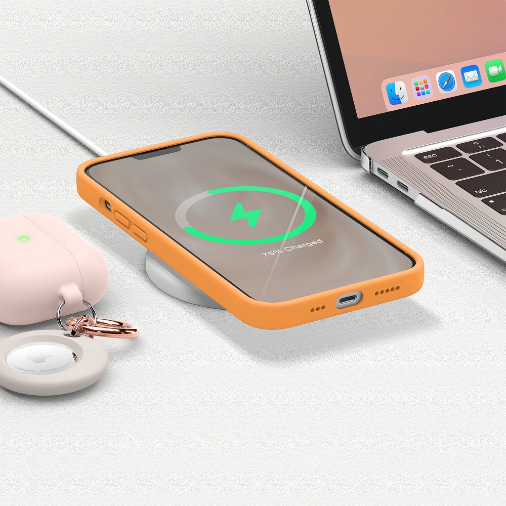 Husa CASEY STUDIOS™ compatibila cu iPhone 13 Pro, Soft Silicone Premium, Microfibra in Interior, Nectarine, de Protectie, Ultra Slim, pentru Incarcare Wireless, Margini Ridicate de Protectia Ecranului si a Camerelor