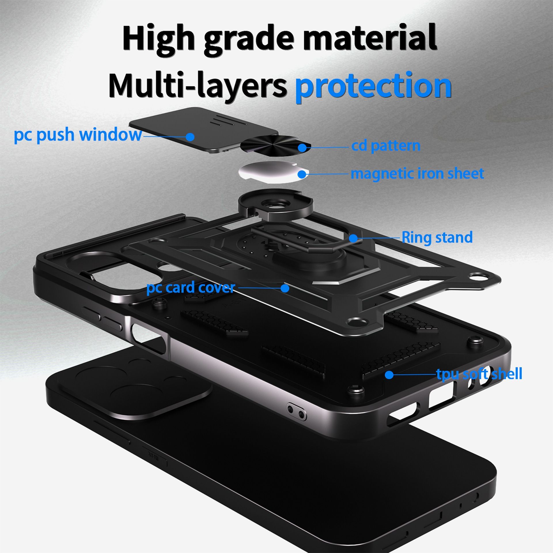 Husa magnetica pentru Redmi 15C cu suport inel, fereastra glisanta si compatibilitate auto - Carcasa protectie completa