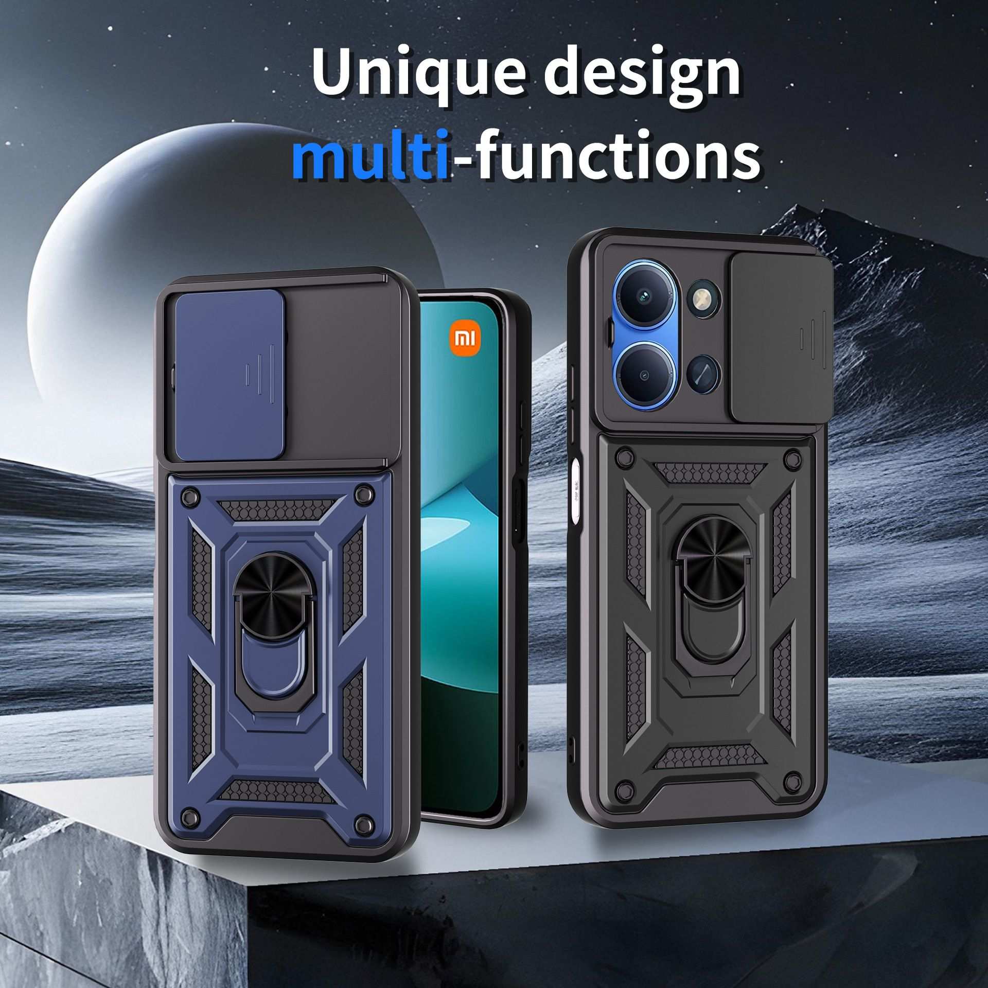 Husa magnetica pentru Redmi 15C cu suport inel, fereastra glisanta si compatibilitate auto - Carcasa protectie completa