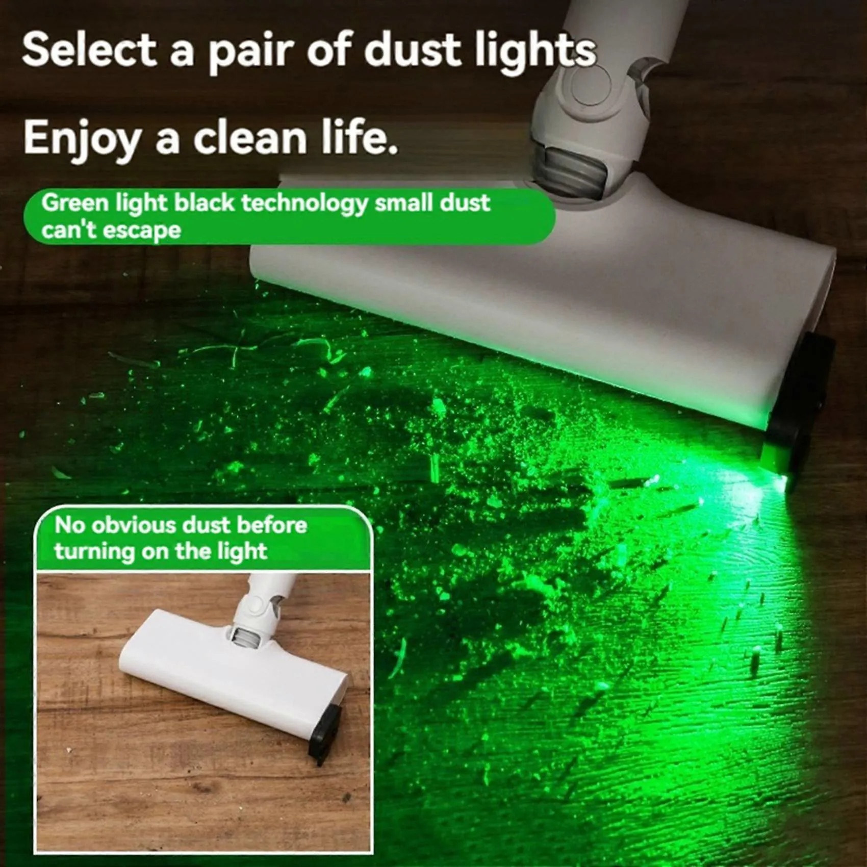 Set 2 lumini LED pentru aspirator vertical, negru, cu cablu USB si accesorii de montare