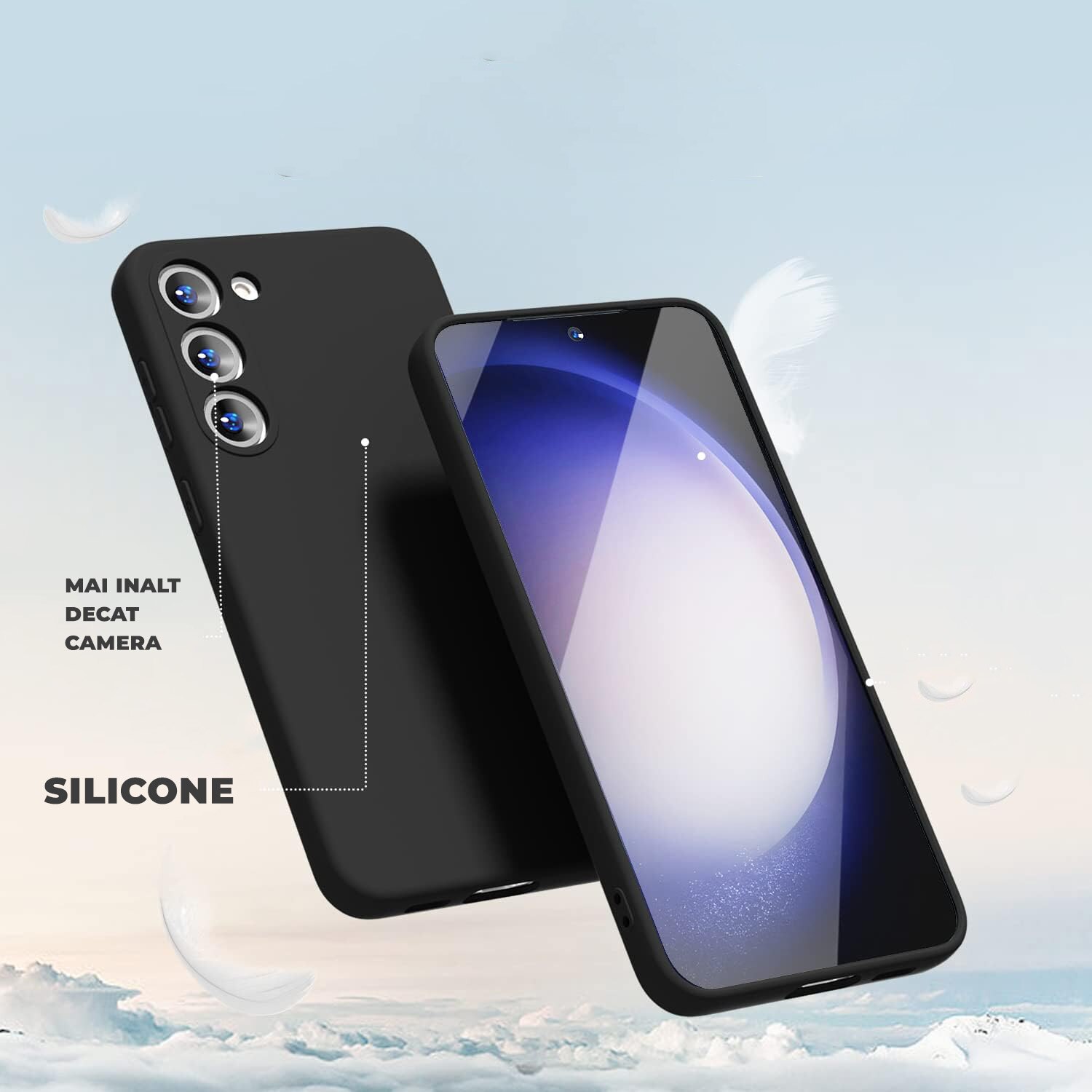 Husa Daden® Soft Silicone compatibila cu Samsung S23 Plus, Interior din Microfibra, Protectie la camera, Protectie sporita, Negru