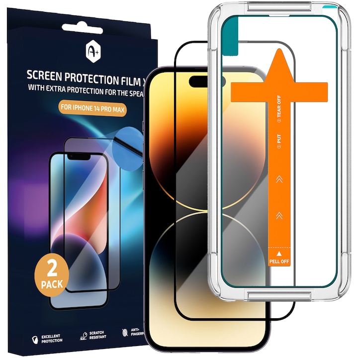 Folie de protectie ecran x 2 cu extra protectie pentru difuzor A+ pentru iPhone 14 Pro Max