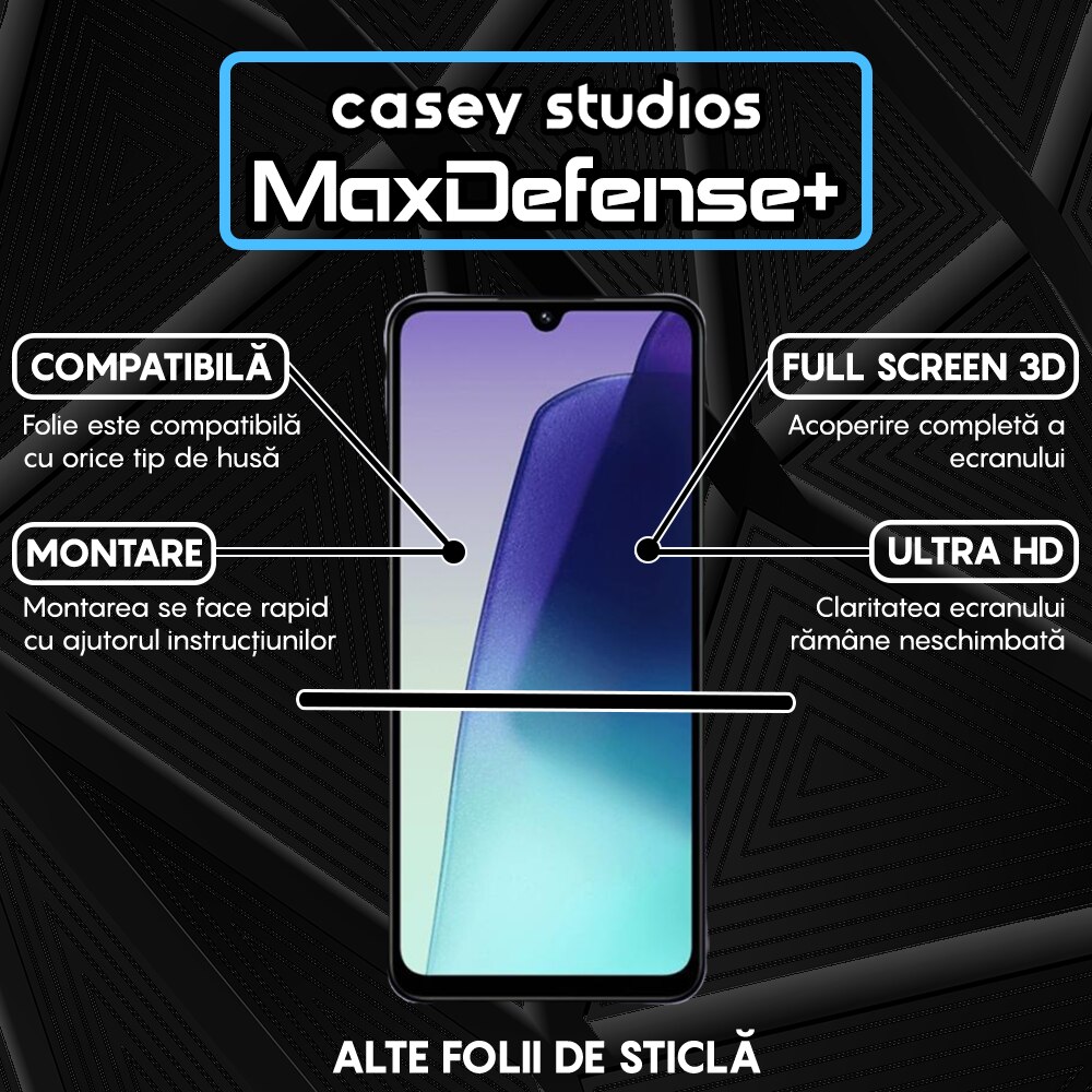 Folie Sticla CASEY STUDIOS™ compatibila cu Xiaomi Redmi 14R, Full Cover 3D, Full Glue, Sticla Securizata, Duritate Militara, Ultra HD, Protectie Profesionala Ecran 3D, Anti Zgarieturi, Anti Socuri