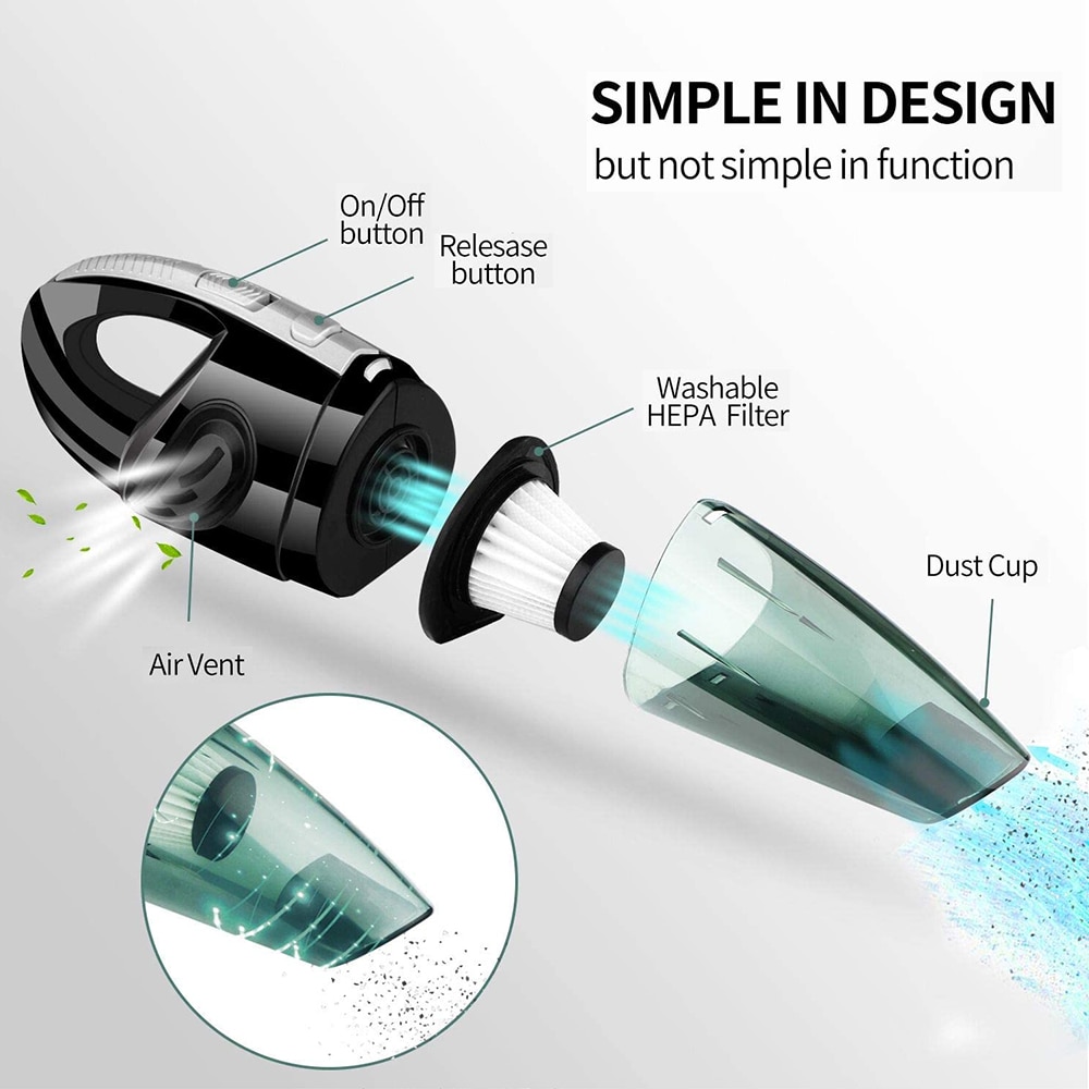 Aspirator portabil fara fir, putere 120W, autonomie 25-30 min, multicolor, compact