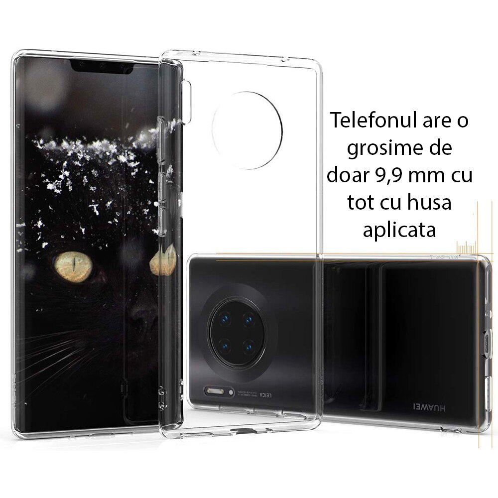 Set Husa Premium Liquid, silicon high tech, Huawei Mate 30 Pro, Transparenta + Folie 5D, Premium Glass, Neagra